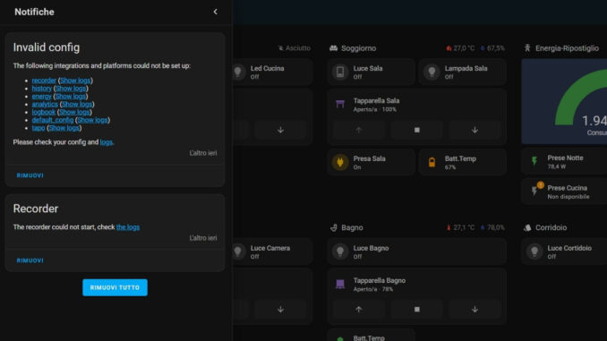 Avviso integrazioni personalizzate Home Assistant