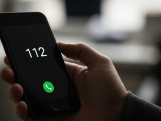 Una persona tiene in mano uno smartphone con il numero di emergenza 112 visualizzato sullo schermo, a simboleggiare l'urgenza di chiamare i soccorsi.